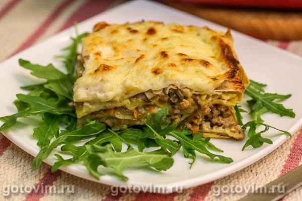 Лазанья из лаваша с фаршем и грибами Лазанья из лаваша с фаршем и грибами