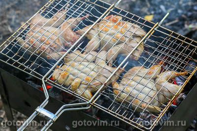 Перепела на мангале в маринаде из уксуса с луком Перепела на мангале в маринаде из уксуса с луком