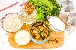 Рис с мидиями в сливочном соусе