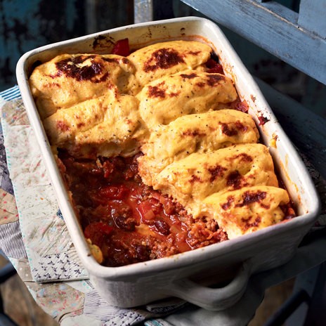 Мясная запеканка с полентой