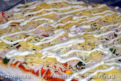 Пицца с сыром и копченой курицей