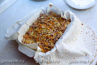 Пирог из лаваша с мясом и сыром Пирог из лаваша с мясом и сыром
