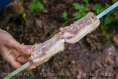 Шашлык из свиных ребрышек на шампурах Шашлык из свиных ребрышек на шампурах