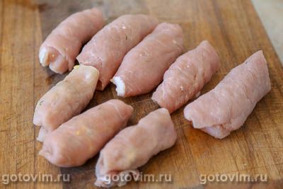 Рулетики из свинины с сыром, яйцом и зеленью Рулетики из свинины с сыром, яйцом и зеленью