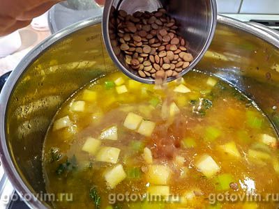 Минестроне из курицы с чечевицей и спагетти Минестроне из курицы с чечевицей и спагетти