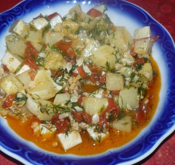 Жареный патиссон с помидорами Жареный патиссон с помидорами