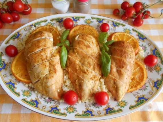 Курица, запеченная с апельсинами в горчичном соусе