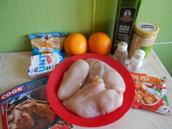 Курица, запеченная с апельсинами в горчичном соусе