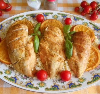 Курица, запеченная с апельсинами в горчичном соусе