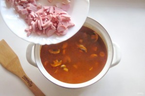 Мясная солянка с грибами и фасолью