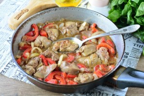 Куриная печень с болгарским перцем