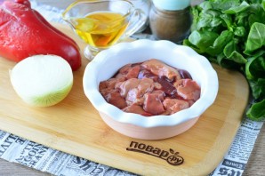 Куриная печень с болгарским перцем