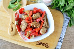 Куриная печень с болгарским перцем