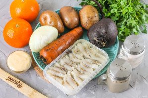 Селедка под шубой с мандаринами