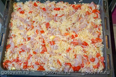 Запеканка из тертого картофеля с куриной грудкой и овощами Запеканка из тертого картофеля с куриной грудкой и овощами