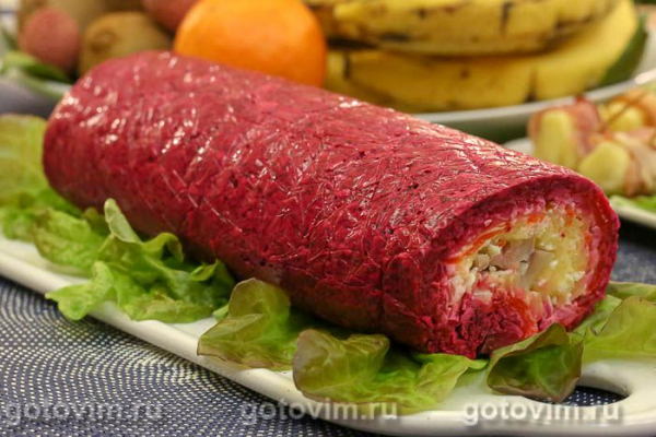 Рулет селедка под шубой (с желатином)