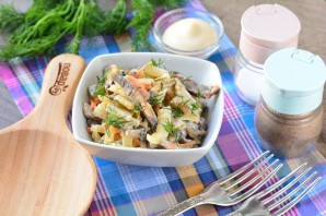 Салат из свиного сердца с грибами