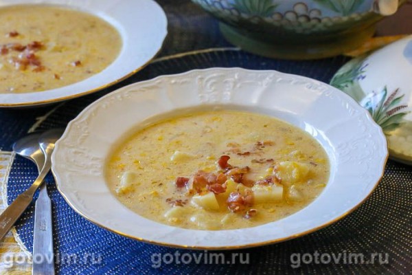Суп корн чаудер с жареным беконом и кукурузой (Corn Chowder)