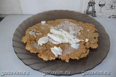 Овсяноблин с творожным сыром, ветчиной и зеленью