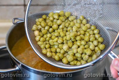 Суп с фрикадельками и зеленым горошком Суп с фрикадельками и зеленым горошком