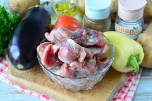 Рагу из желудочков с баклажанами