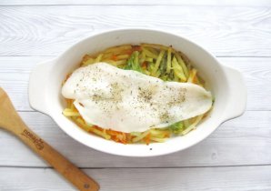 Морской язык с брокколи в духовке