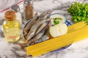 Паста с креветками в сметанном соусе