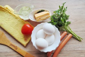 Яичница в лаваше на сковороде