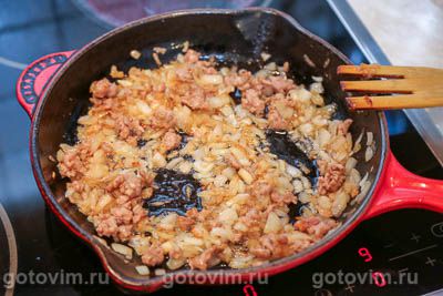 Несладкая овсянка с жареным луком и фаршем Несладкая овсянка с жареным луком и фаршем