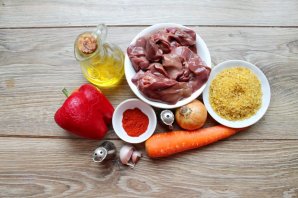 Булгур с куриной печенью и овощами