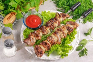 Шашлык из сердечек индейки на мангале