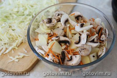 Свинина, запеченная в пакете с картофелем, капустой и грибами Свинина, запеченная в пакете с картофелем, капустой и грибами