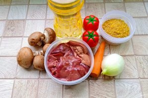 Булгур с куриной печенью и шампиньонами