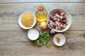 Булгур с куриными сердечками