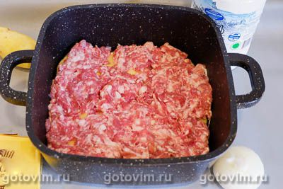 Картофельная запеканка с фаршем, сыром и молоком Картофельная запеканка с фаршем, сыром и молоком
