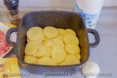Картофельная запеканка с фаршем, сыром и молоком Картофельная запеканка с фаршем, сыром и молоком