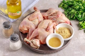 Запечённые перепела в медово-горчичном маринаде с чесноком