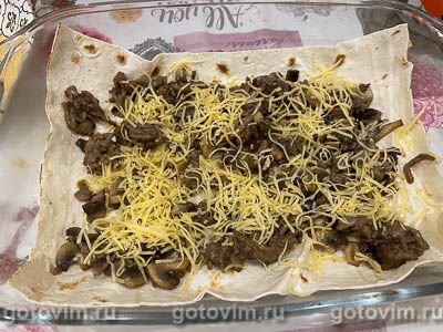 Запеканка из лаваша с мясным фаршем, грибами и сыром Запеканка из лаваша с мясным фаршем, грибами и сыром