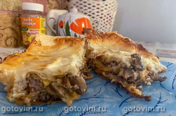 Запеканка из лаваша с мясным фаршем, грибами и сыром Запеканка из лаваша с мясным фаршем, грибами и сыром