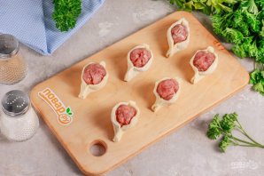 Открытые пельмени из заварного теста на сковороде