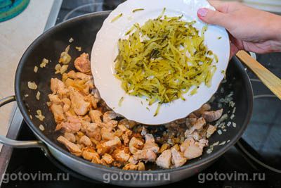 Тушеная капуста с мясом и солеными огурцами Тушеная капуста с мясом и солеными огурцами