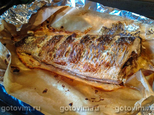 Белый амур, запеченный с творожным сыром в фольге Белый амур, запеченный с творожным сыром в фольге