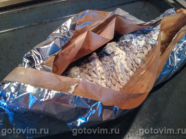 Белый амур, запеченный с творожным сыром в фольге Белый амур, запеченный с творожным сыром в фольге