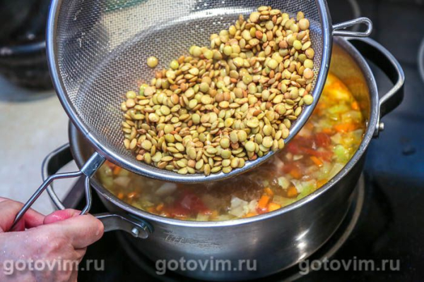 Мясной суп минестроне с чечевицей