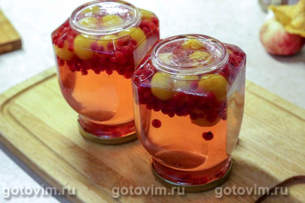 Компот из желтой алычи и красной смородины на зиму
