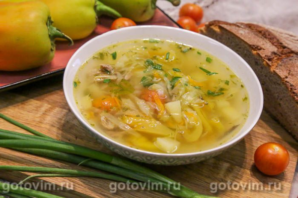 Щи с мясом и печеными овощами