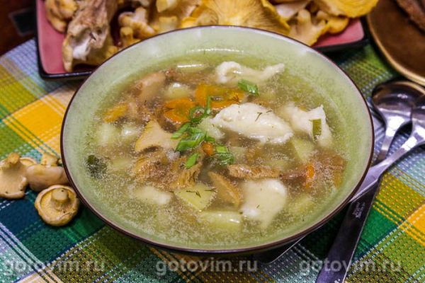 Грибной суп из лисичек с клецками Грибной суп из лисичек с клецками