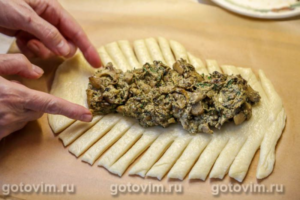 Пирог-плетенка с белыми грибами в сметане с яйцом Пирог-плетенка с белыми грибами в сметане с яйцом