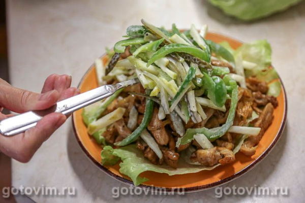 Салат «Пражский» с жареным мясом, перцем и яблоками